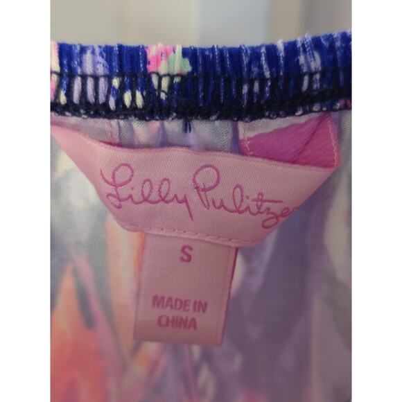 LILLY PULITZER Lana Off The Shoulder Romper In Bright Navy Palms Up Small Beach - Picture 5 of 6